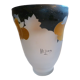 Art deco vase in hand-painted frosted blown glass fruit decoration signed helios