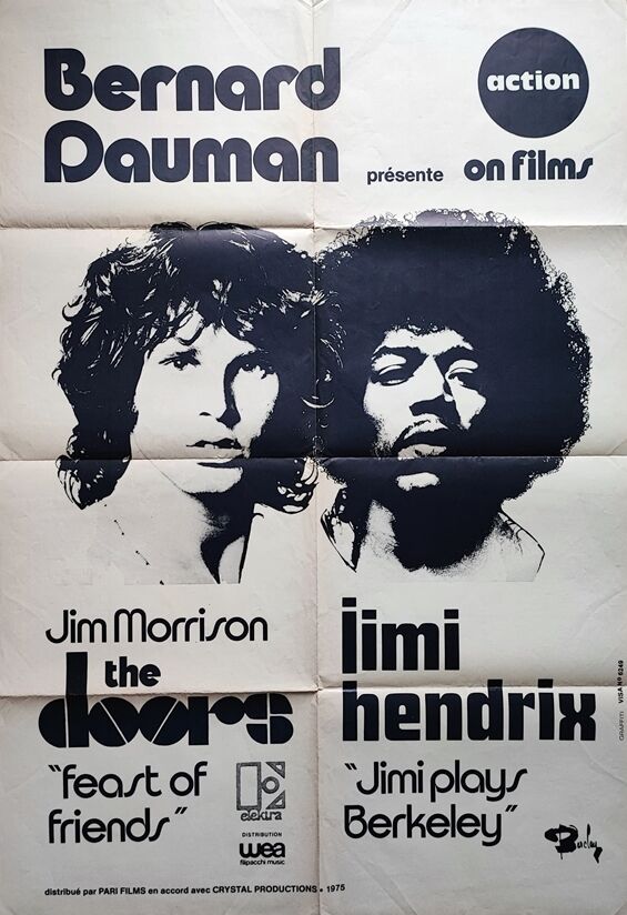 Affiche originale de 1975 Jim Morisson Jimi Hendrix