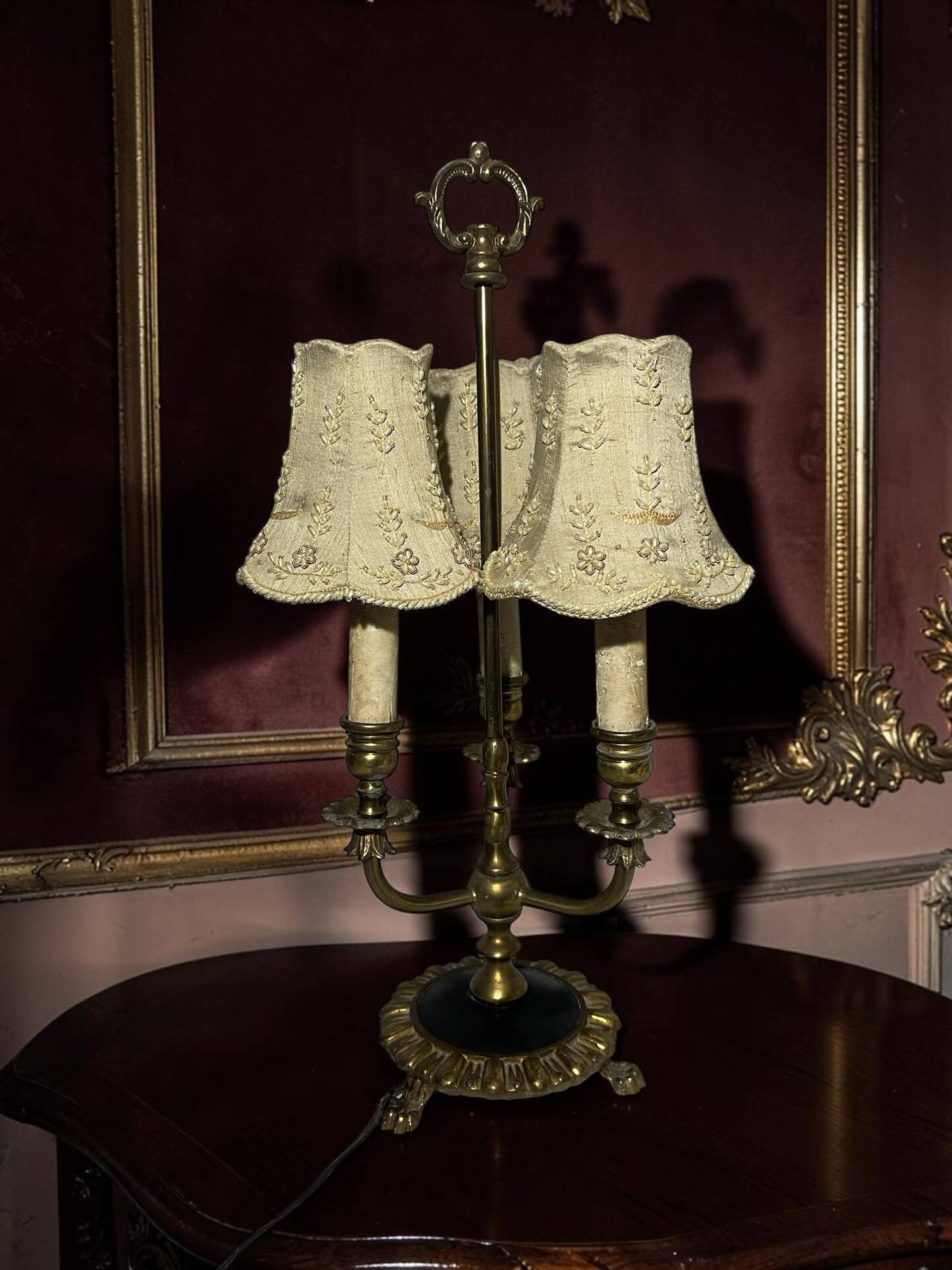 Antique three-light table lamp