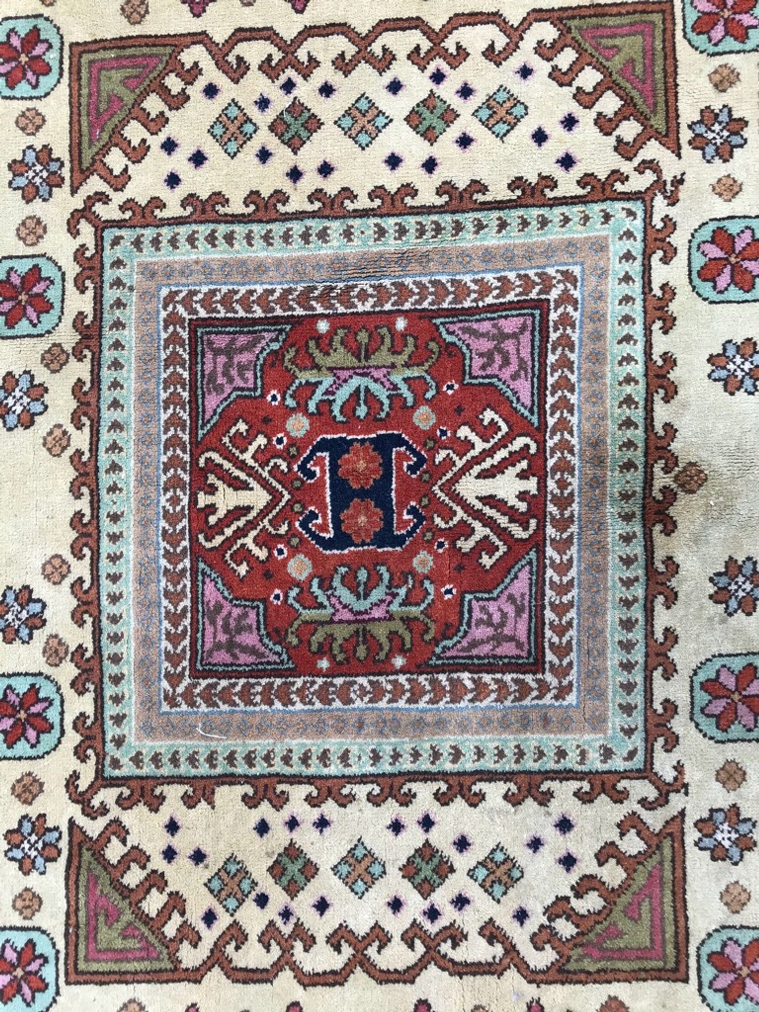 Old hand made square transylvania oriental rug wool 182 x 182