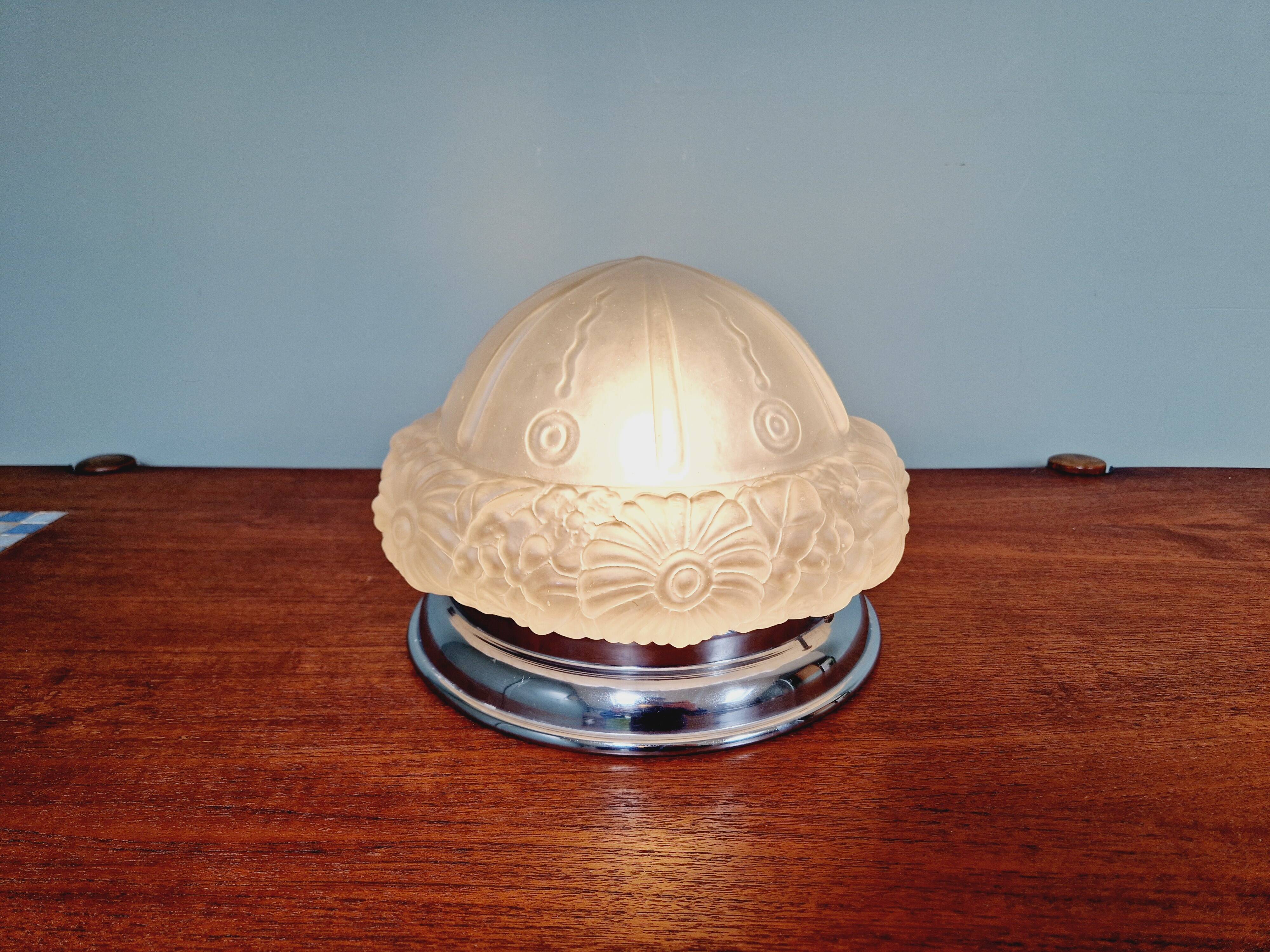 Art Deco ceiling lamp in satin glass, 1920s-30s
