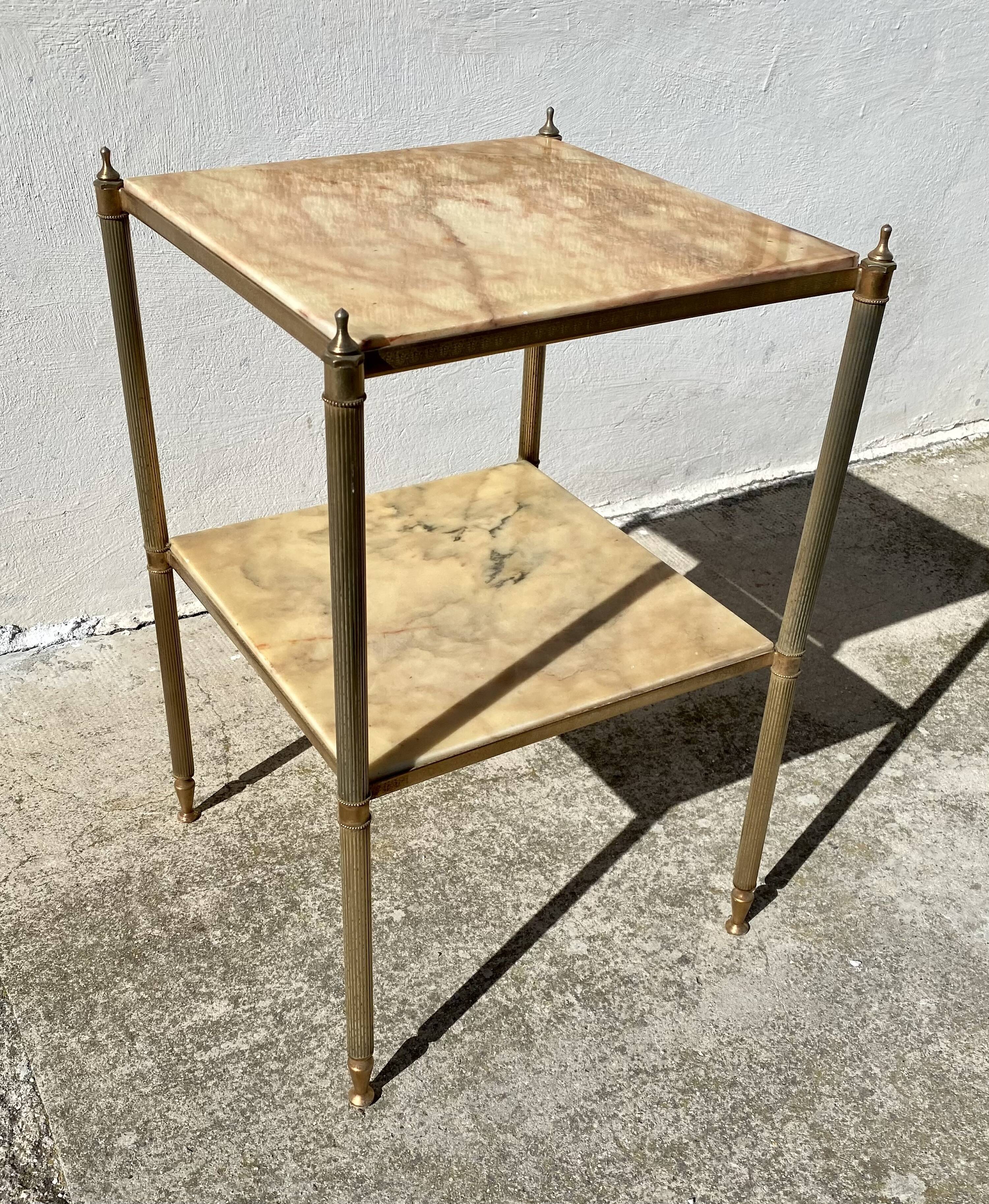 small side table with 2 brass and marble trays vintage 1960