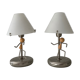 Pair of vintage lamps in wood and chrome metal