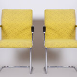 Yellow Bauhaus armchairs made in 1930s Czechia. Non restored chrome and fabric.