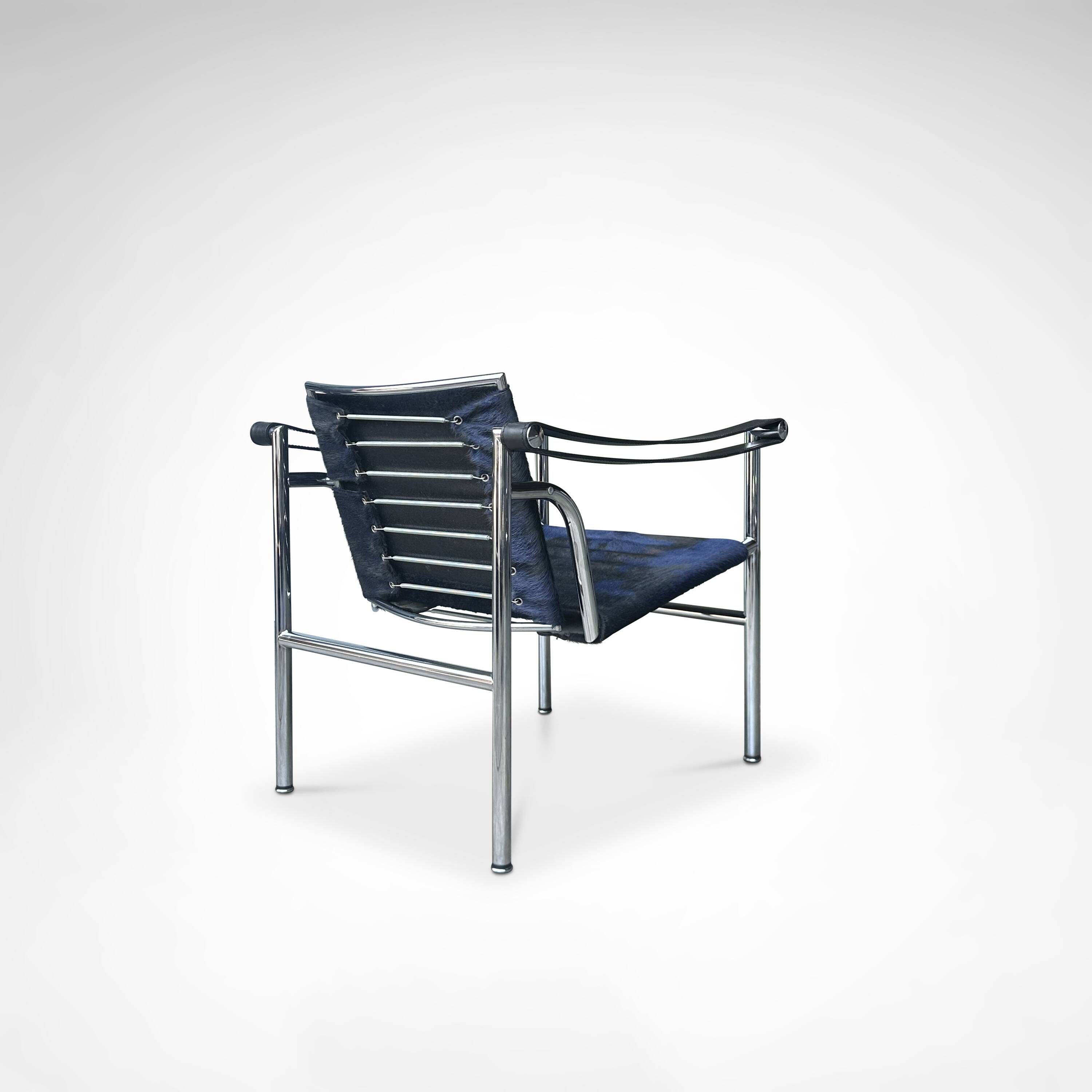 LC1 blue and black ponyskin armchair by Le Corbusier et al for Cassina 1990