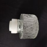 Transparent vintage carafe in pressed glass and its hermetic cap 70's