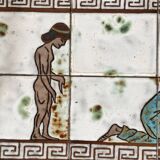 Vintage magazine table with Greek mythology motif.