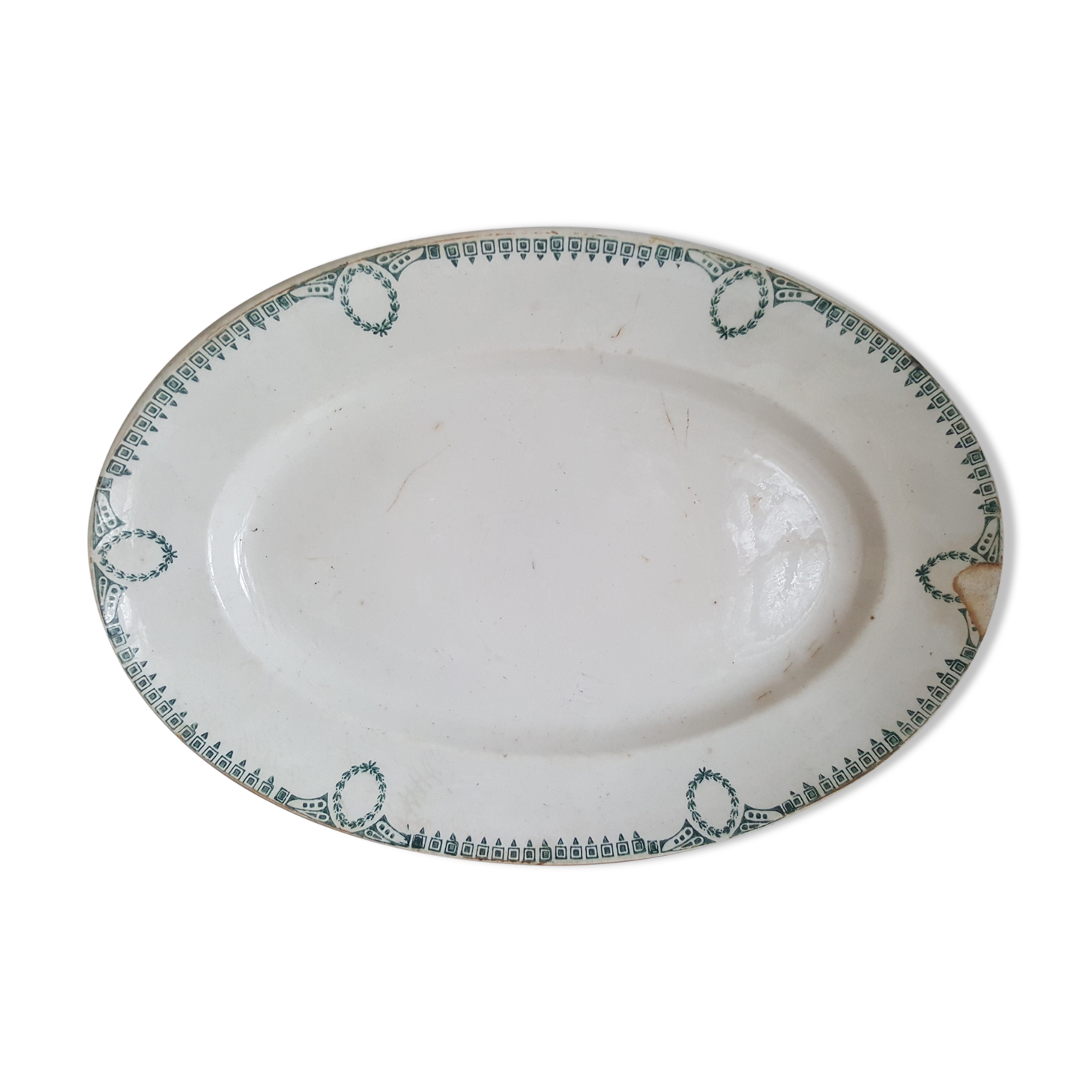 White Oval platter green patterned earthenware Ceranord