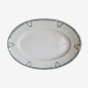 White Oval platter green patterned earthenware Ceranord