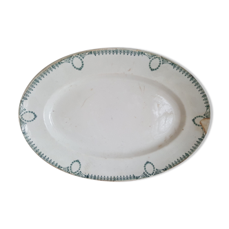 White Oval platter green patterned earthenware Ceranord