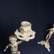 Pair of candlestick buds cherub angel brass