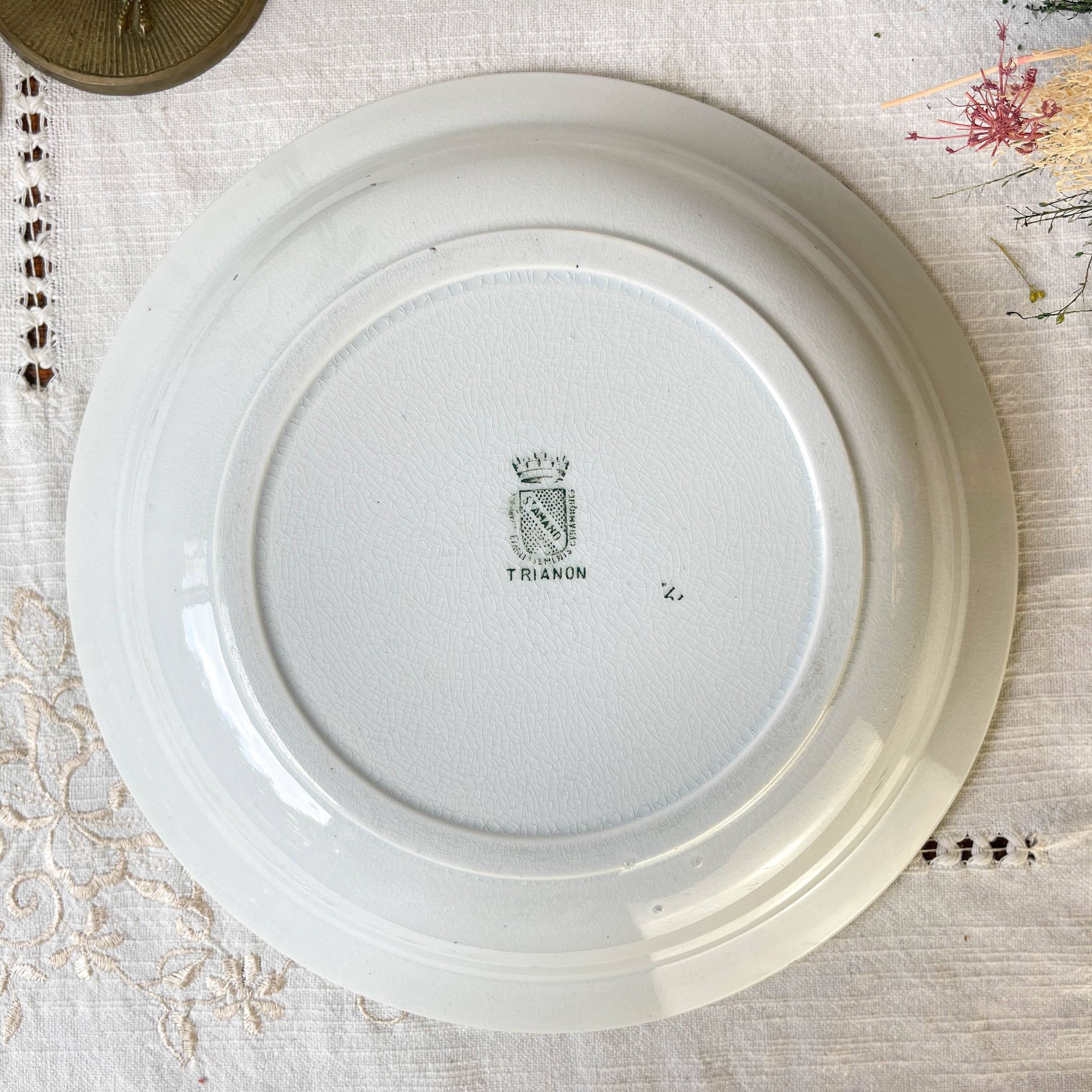Vintage hollow dish French Terre de Fer St Amand TRIANON cherub motif 19th century