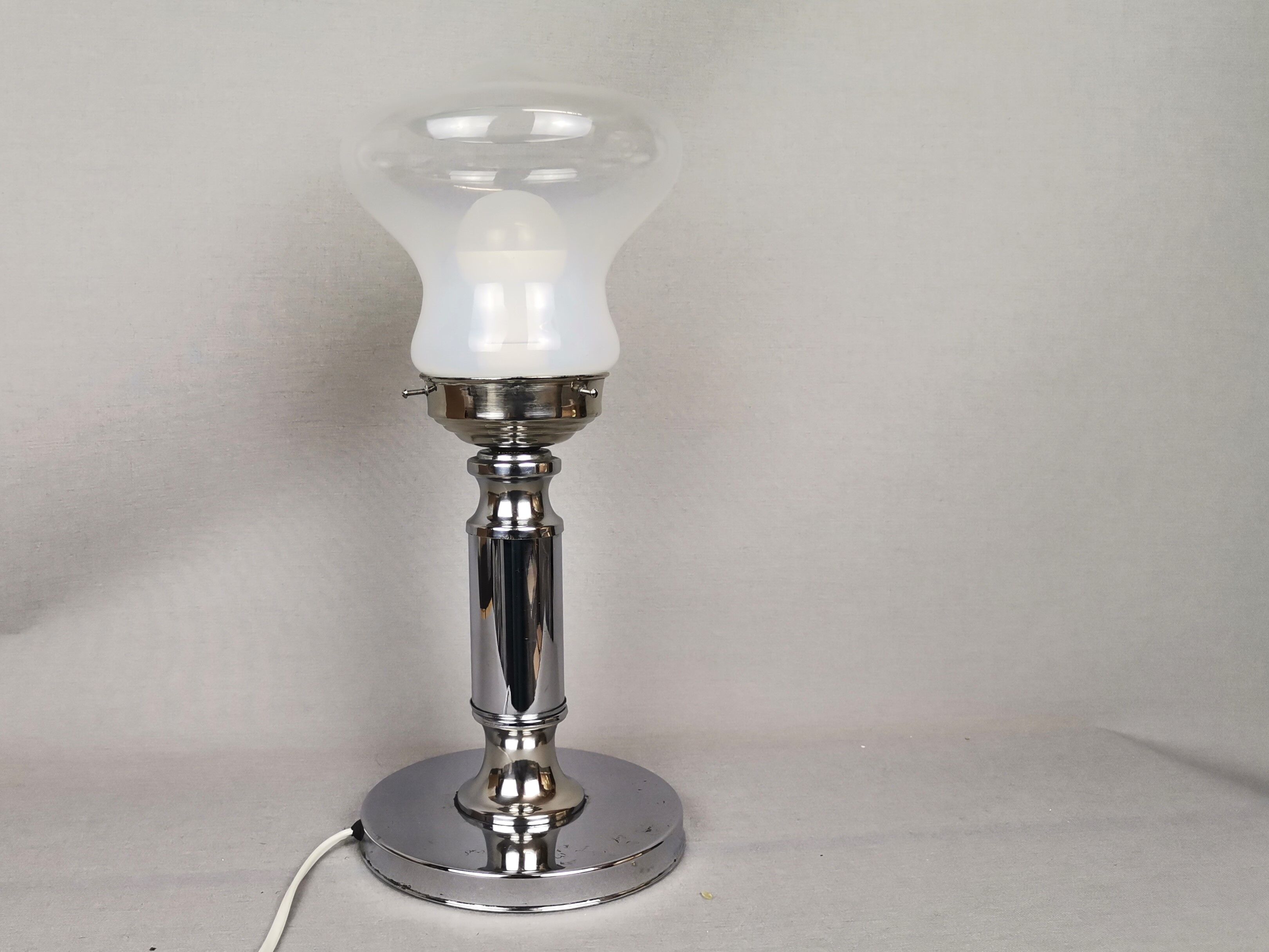 Portuguese mid century modern clear glass chromed buffet table lamp 1970s