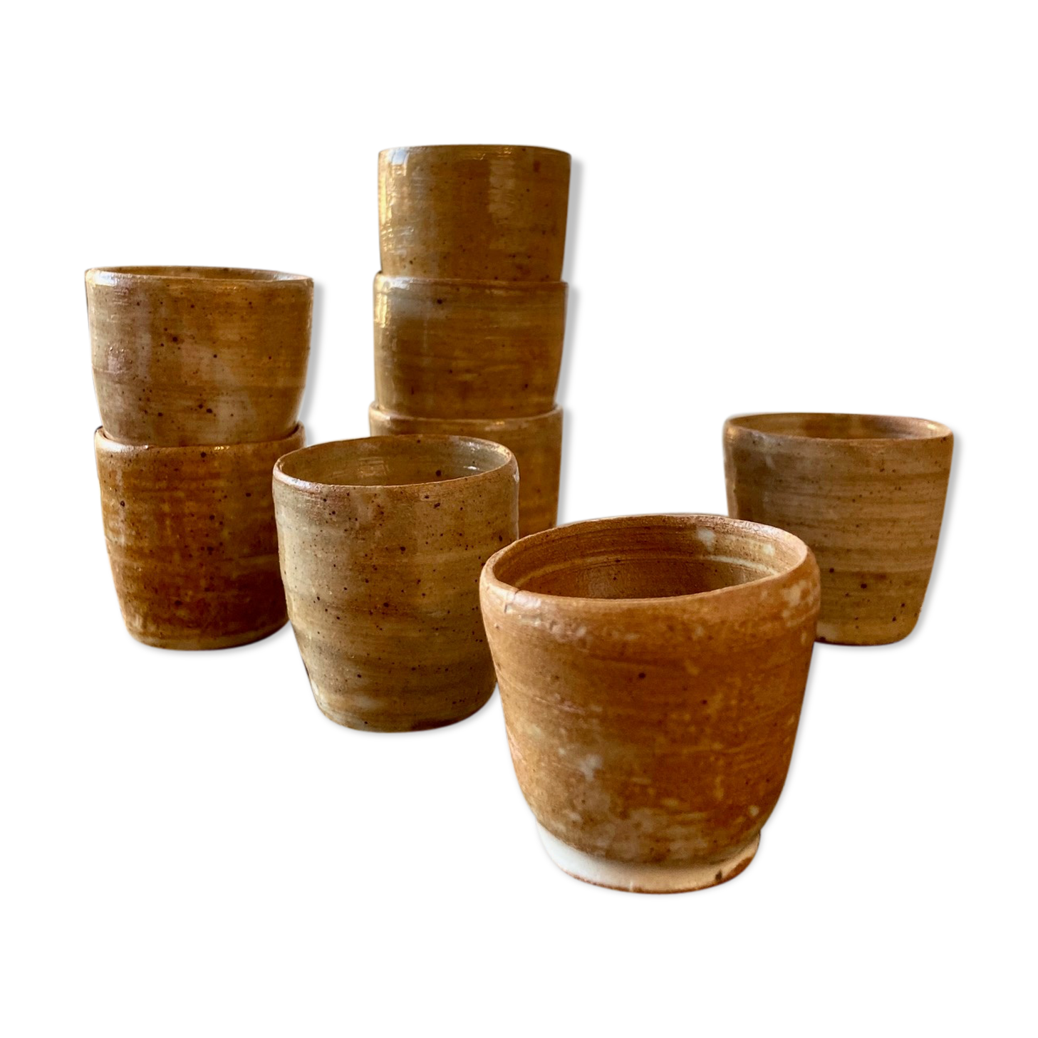Set of 8 enamelled sandstone liqueur glasses