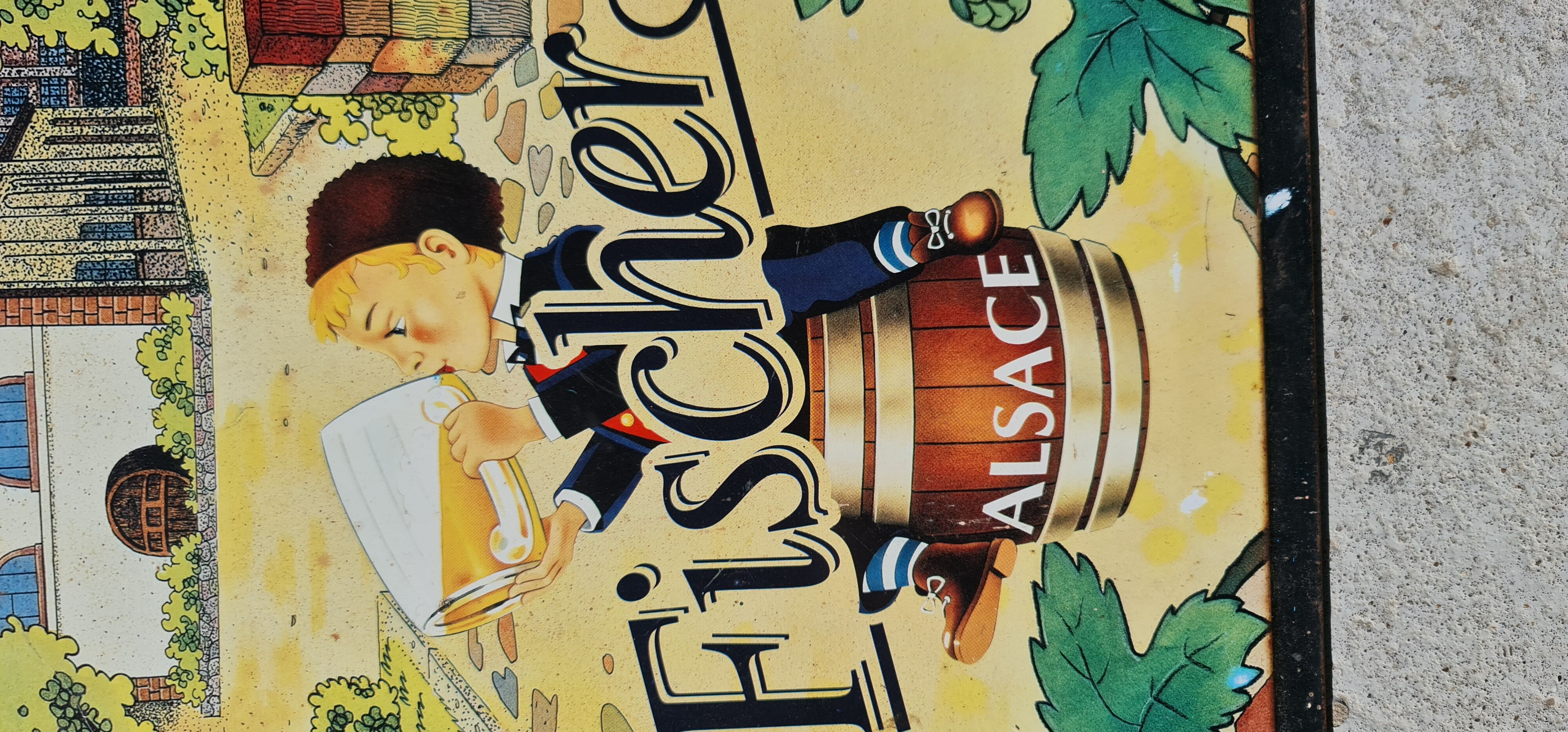 Advertising plate sheet beer Fischer Alsace