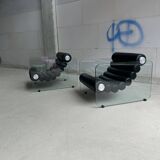 Fauteuil Hyaline en cuir et verre par Fabio Lenci pour Comfortline, Italie années 60