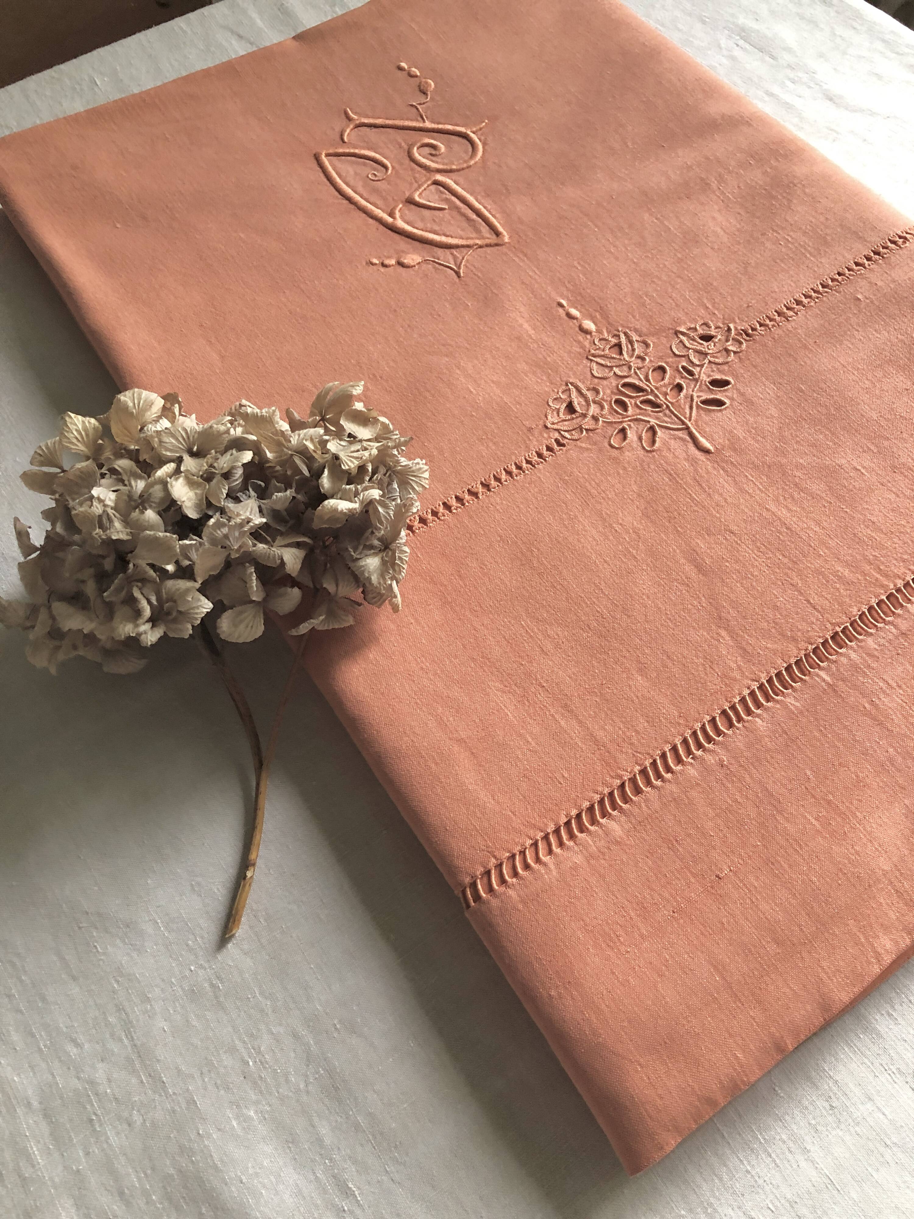 Old linen and cotton sheet terracotta