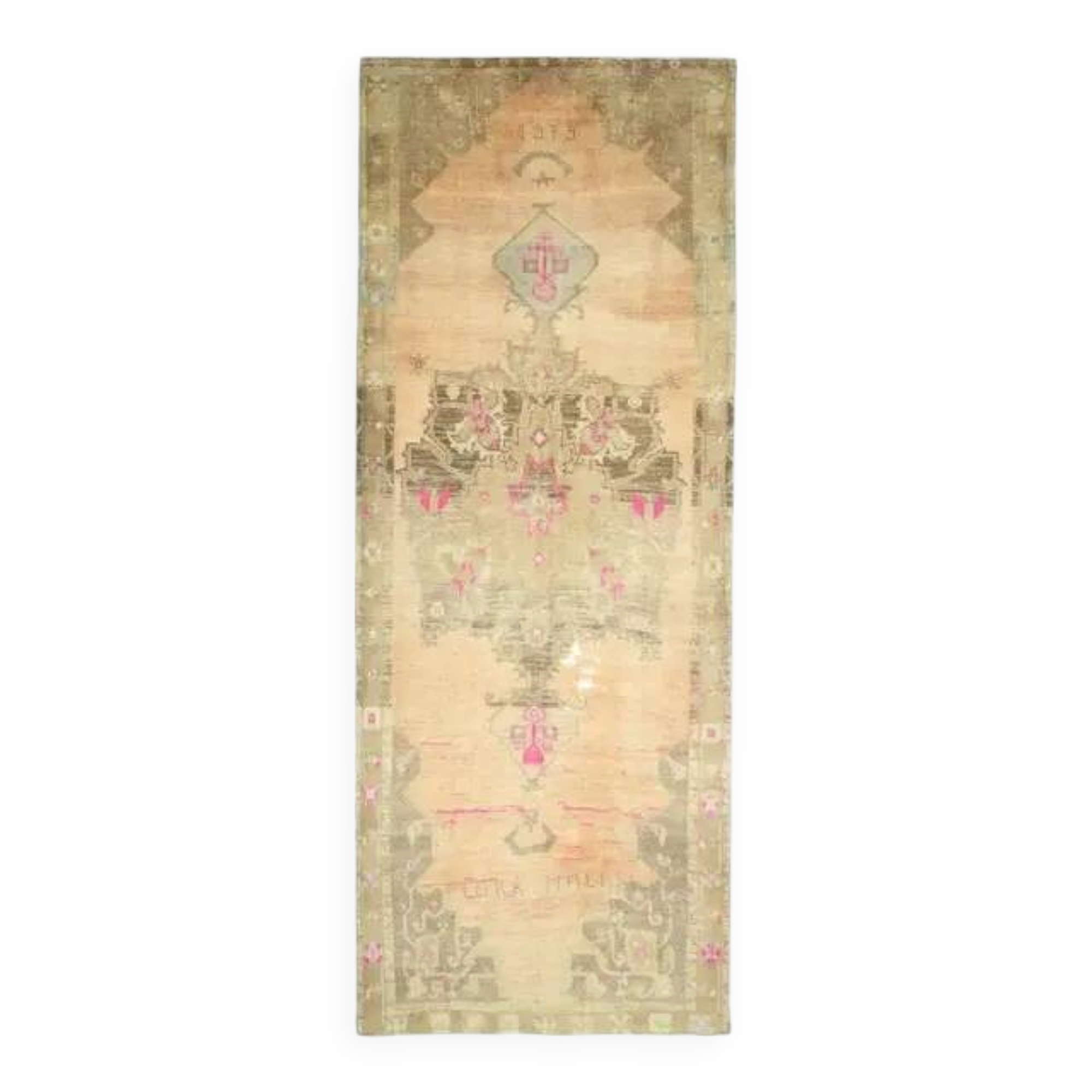 1970s Vintage Turkish Hand-Knotted Wool Cotton Orange Runner Rug 197x613