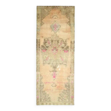 1970s Vintage Turkish Hand-Knotted Wool Cotton Orange Runner Rug 197x613