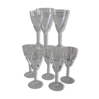 Set of 8 crystal wine glasses engraved 50s