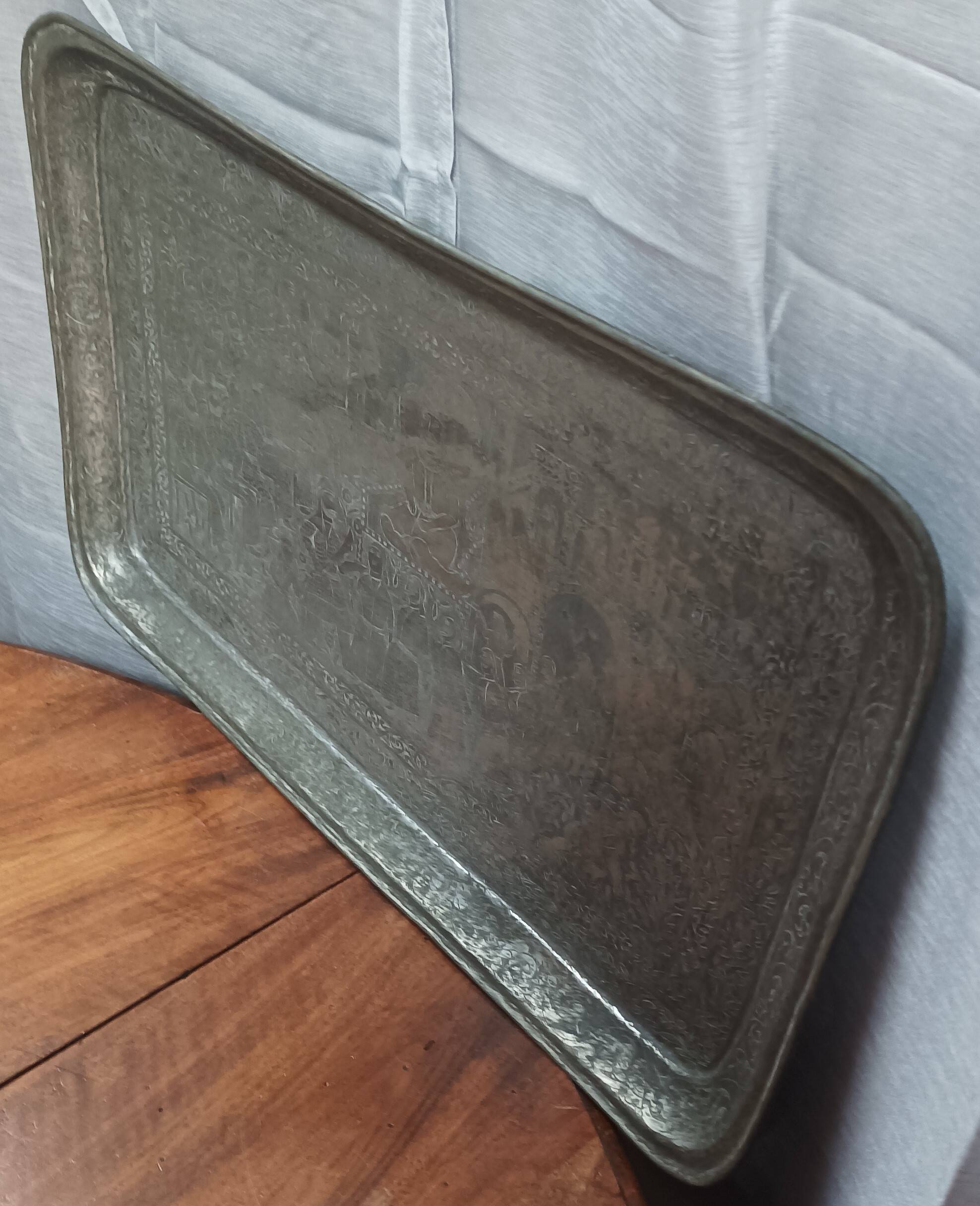 Old Persian tray in silver metal