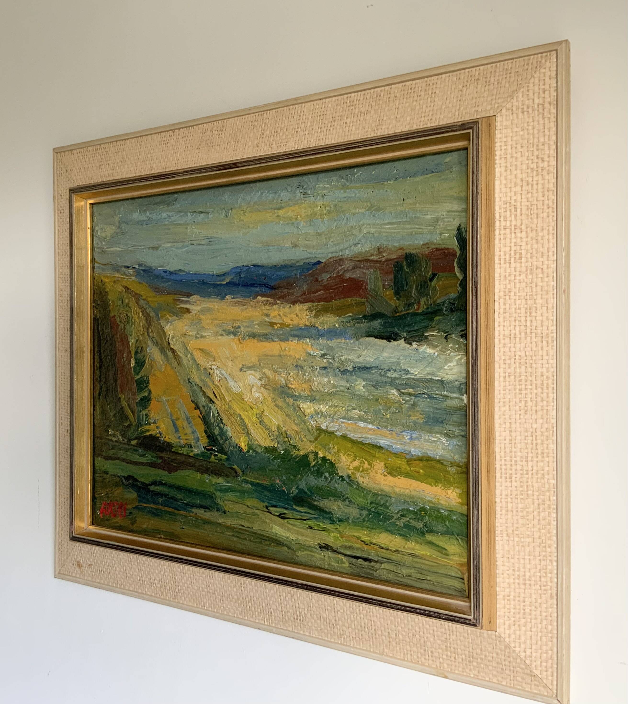 Vintage Modernists Oil Painting Autumn Landscape by Aksel 1960s