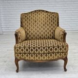 1950s, Danish relax chair, furniture velour, carved ash wood.
