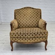 1950s, Danish relax chair, furniture velour, carved ash wood.