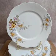 Set of 7 vintage flat plates in porcelain – Polychrome floral decoration