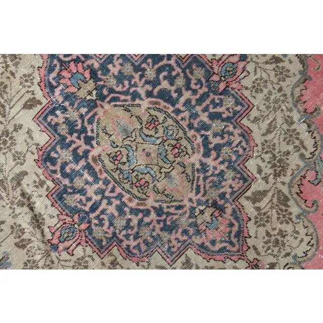 1970s vintage Persian handmade wool cotton pink oversized area rug  223x313