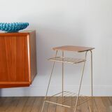 Small brass side table with a teak top, 1960.