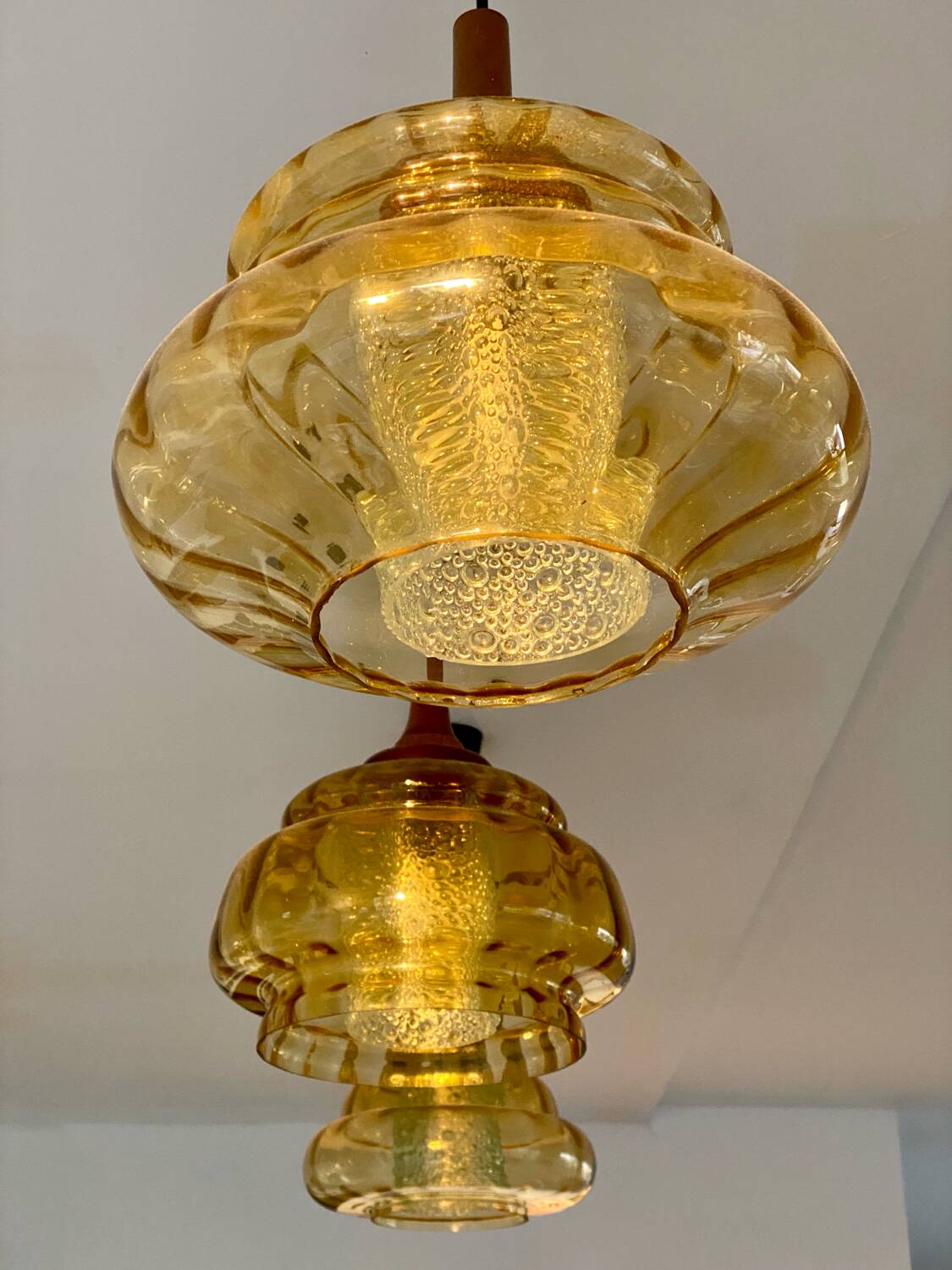 Trio of 3 glass chandelier suspensions GDR 1970 Veb Narva