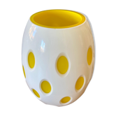 Vase en verre overlay années 1970 jaune et blanc