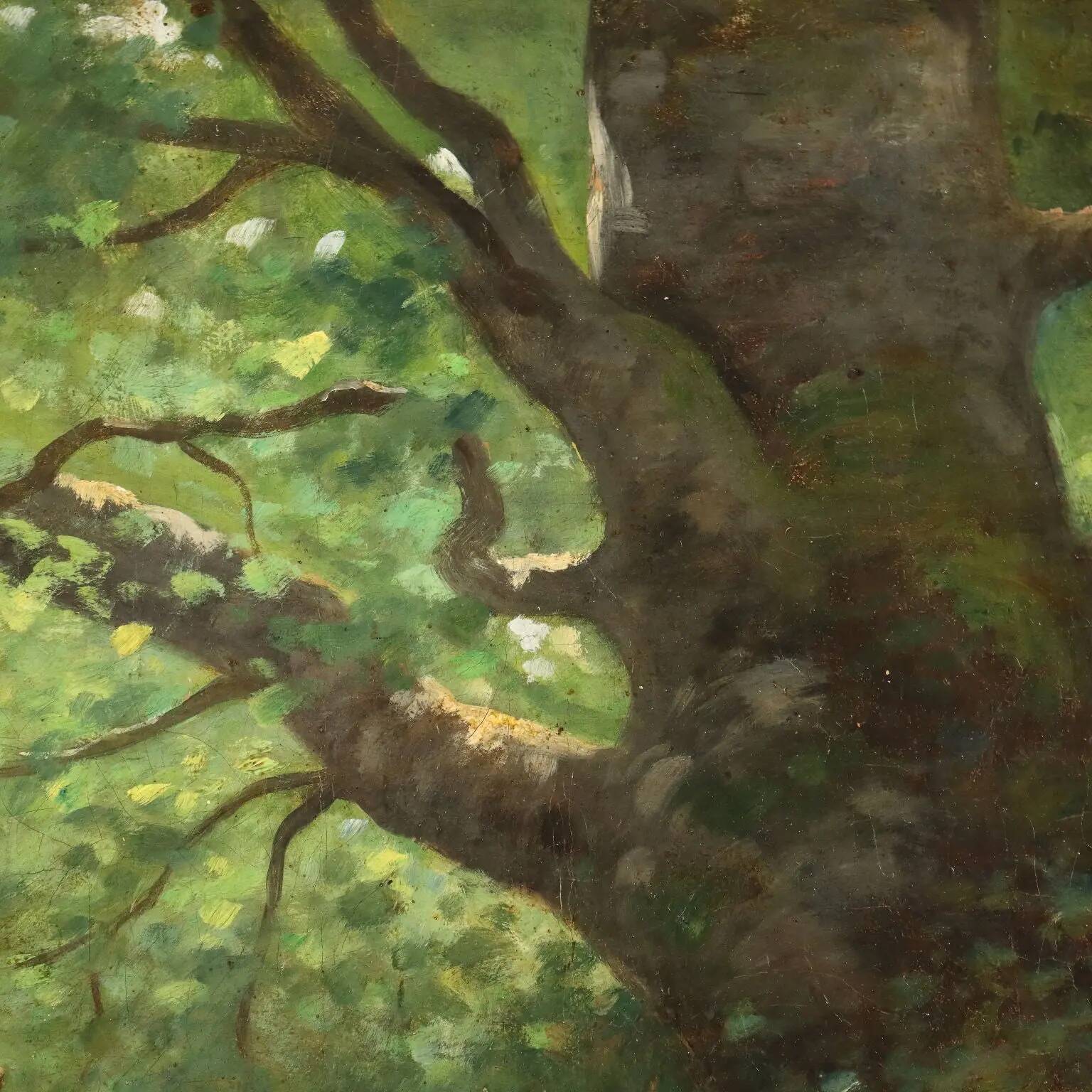 Old painting "Deer in the Woods" oil on canvas France 19th century