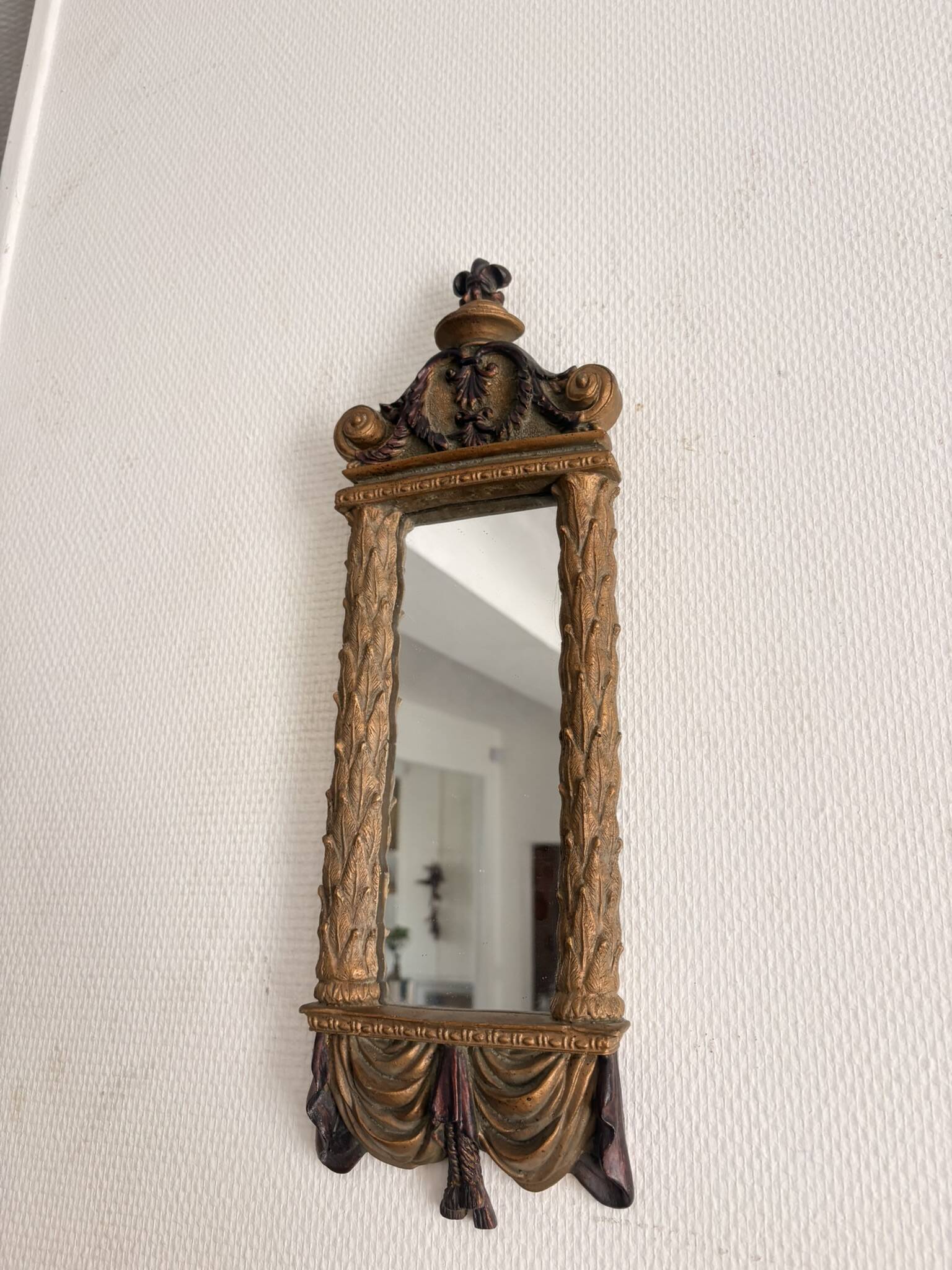 Mirror Witch Trumeau Wall Light Louis XVI Style Vintage Gilded Drapery