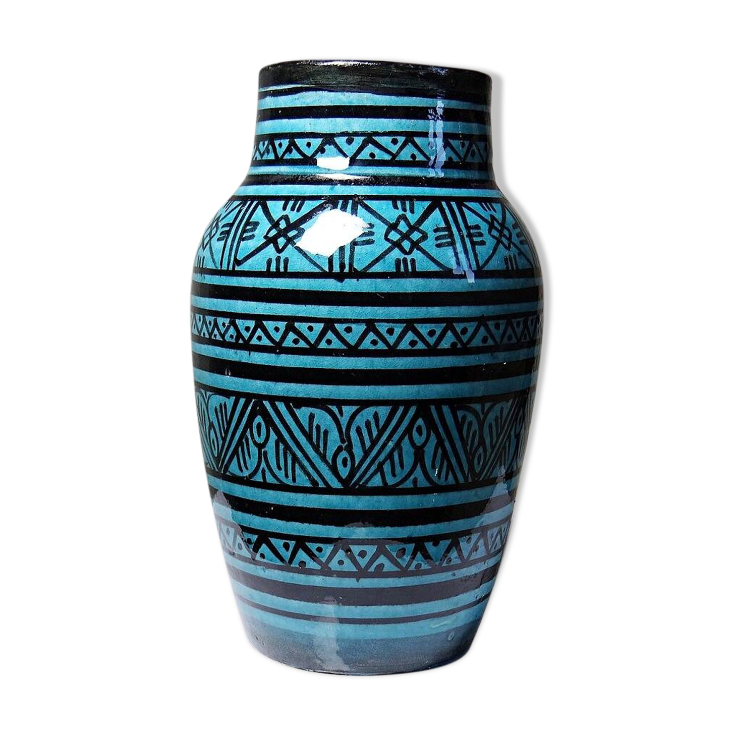 Small Safi vase, Moroccan vintage turquoise handcrafted pottery