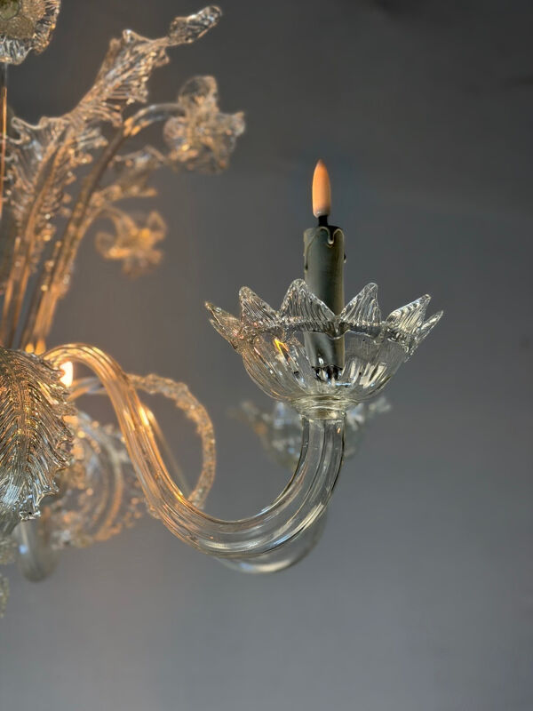 Lustre vénitien en verre de Murano, 6 bras de lumière, nouvelle électrification, vers 1930