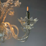 Venetian chandelier in Murano glass, 6 light arms, new electrification, circa 1930.