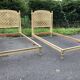 Pair of twin bed Louis XVI caned painted patinated