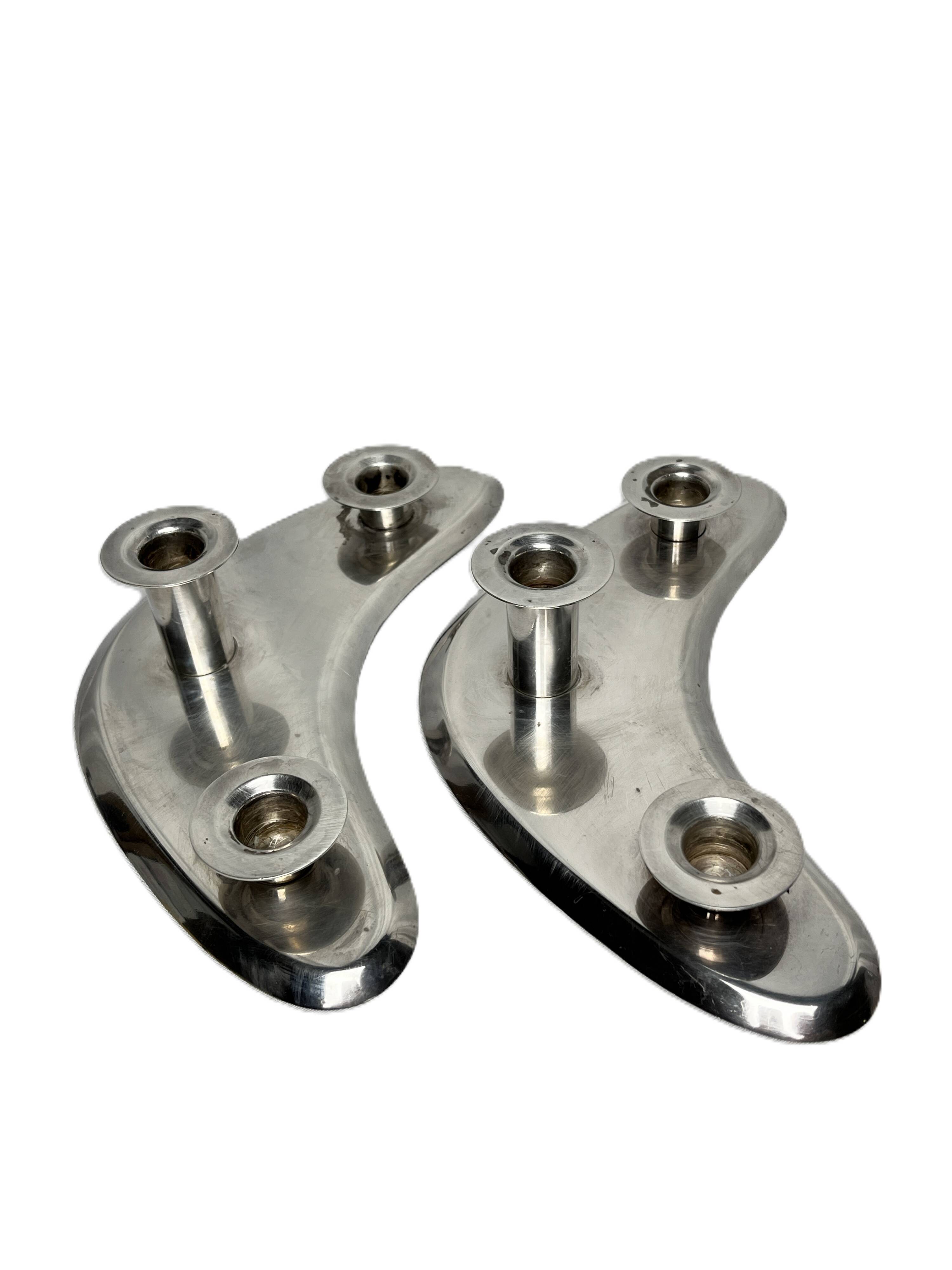 Ercuis, pair of 20th century silver-plated boomerang candlesticks