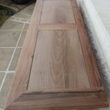 Console in solid walnut with a natural finish, featuring three drawers with a belt.