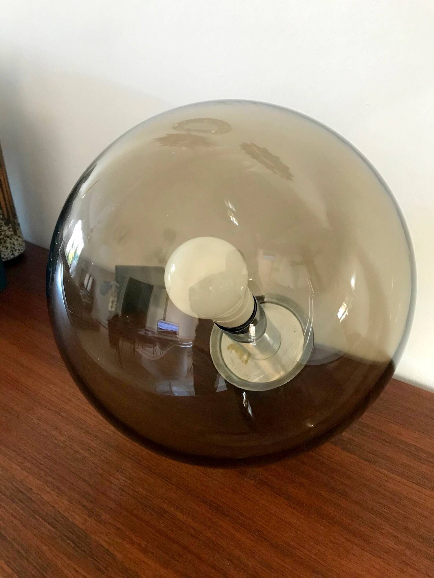 Vintage 70s smoked glass pendant light