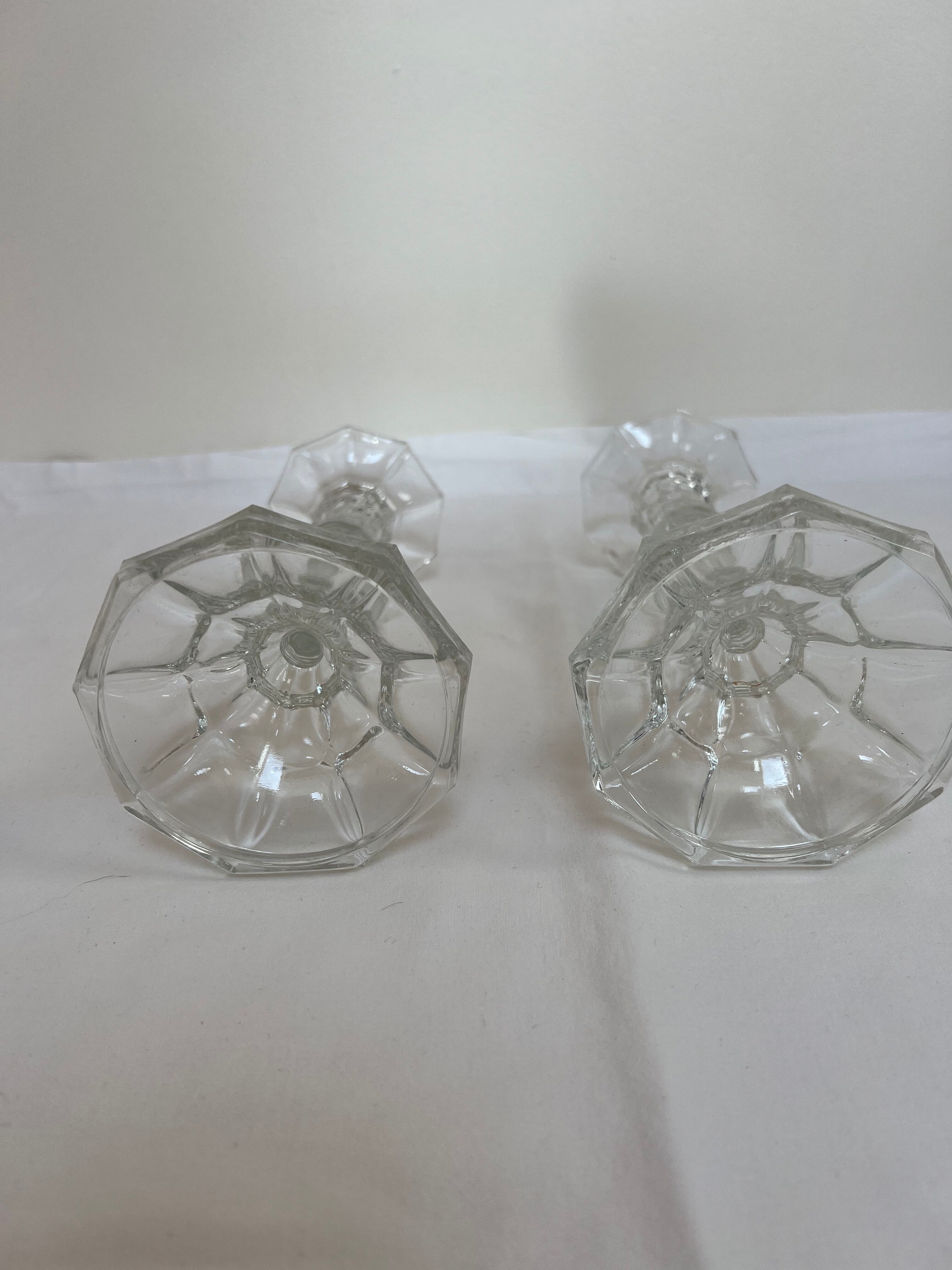 Pair of glass candle holders