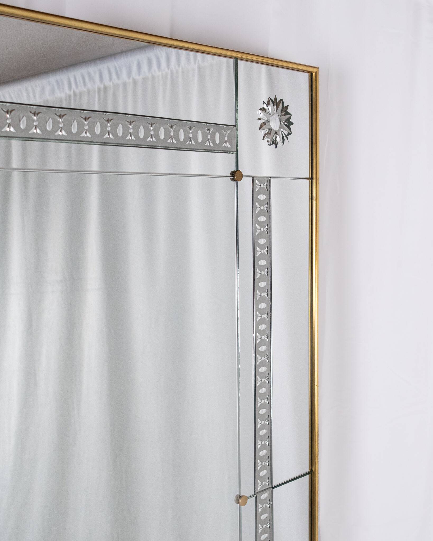 Large brasserie-style mirror with engraved mirrors, France, 1950s