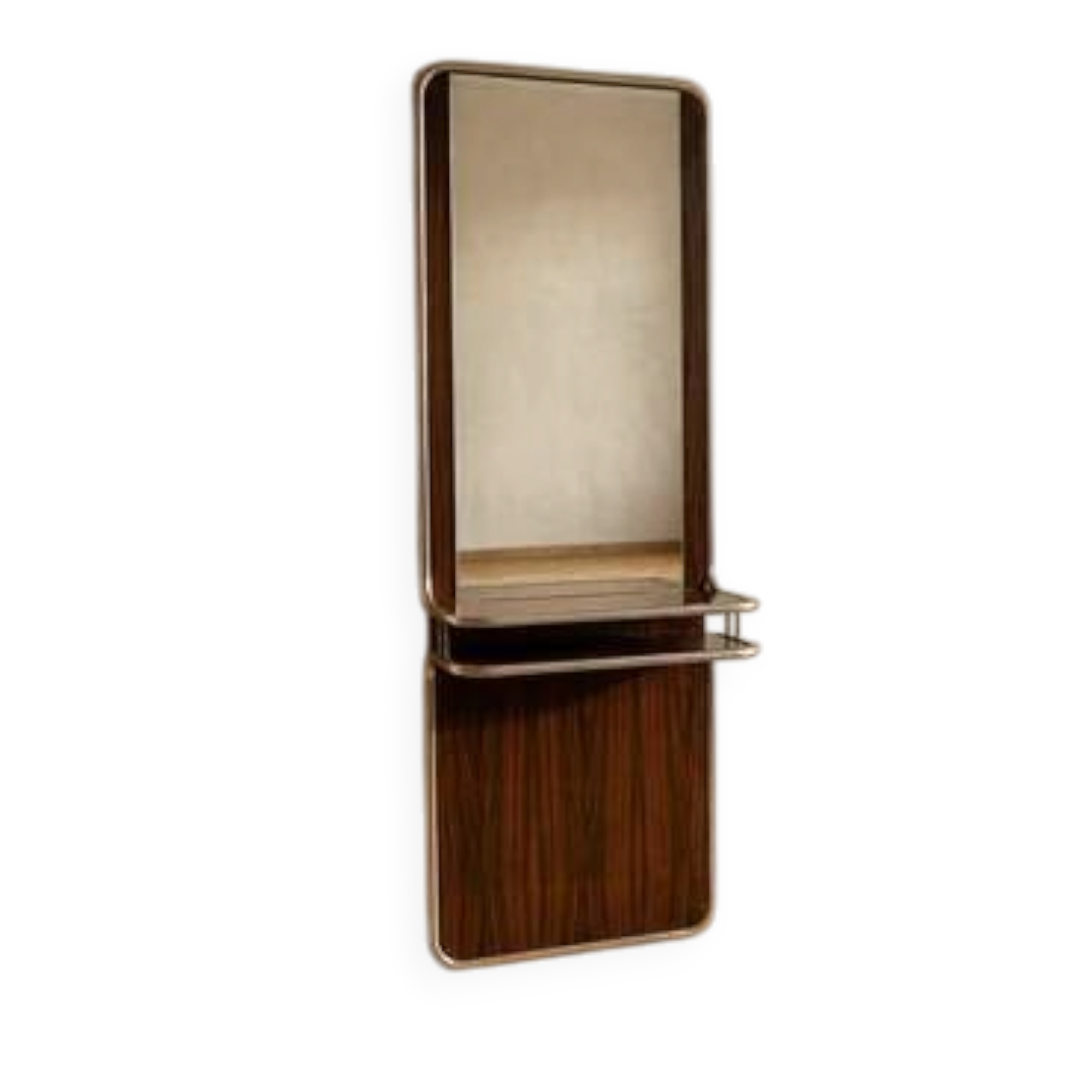 Console murale en chrome et palissandre avec miroir, années 1970, italienne.