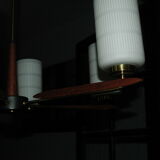 Scandinavian chandelier teak and brass design 60's swedish teak and brass chandelier