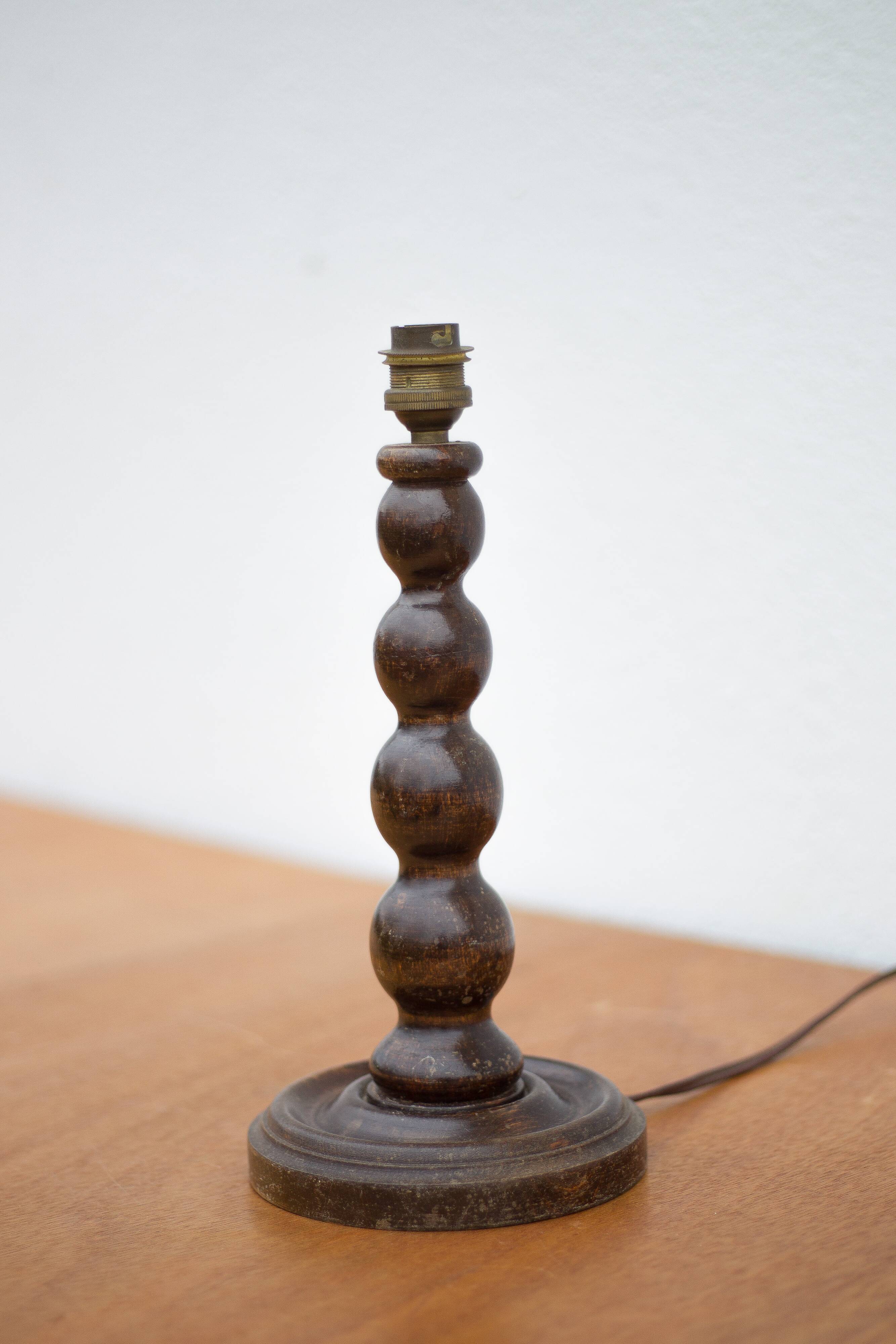 lampe bois, pied de lampe bois perlé vintage