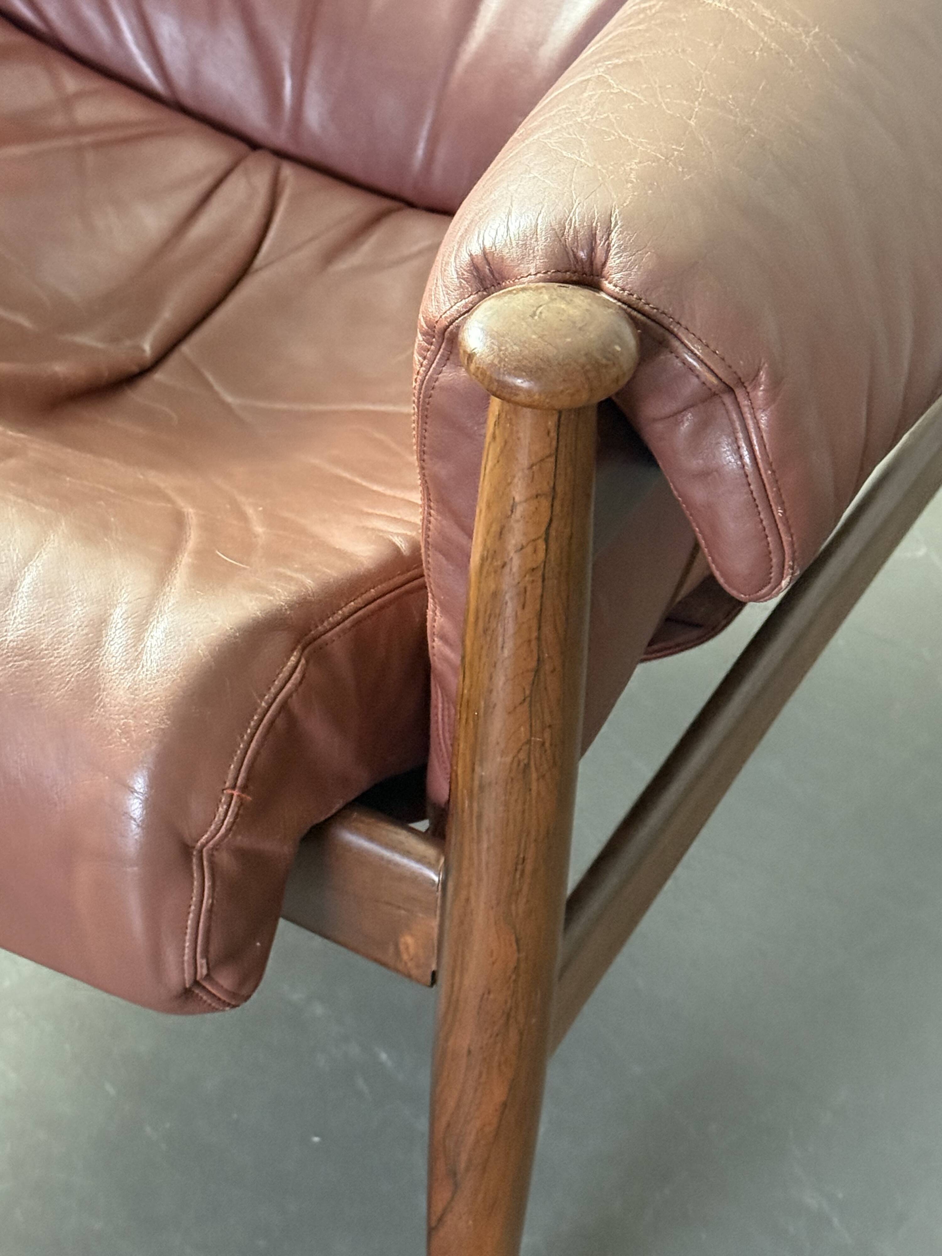 Admiral armchair by Eric Merthen, in leather and rosewood