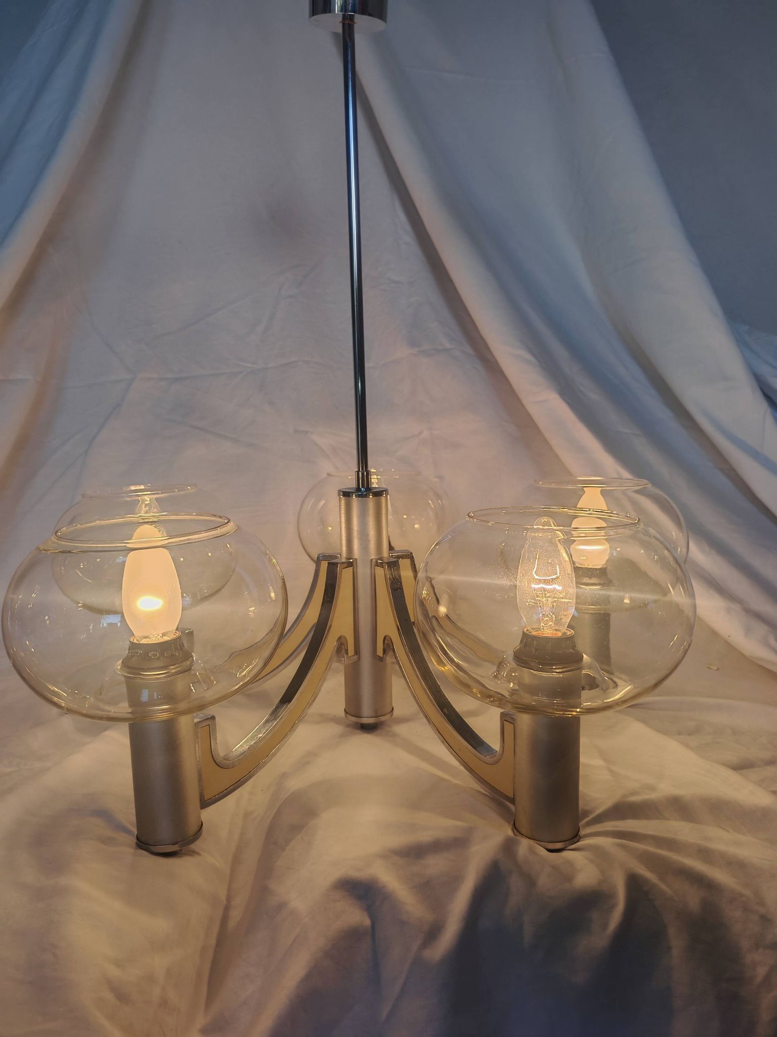 5-branched chandelier by Sciolari, Italy, space age, 1970