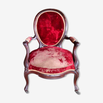 Louis XV armchair in mahogany and red velvet
